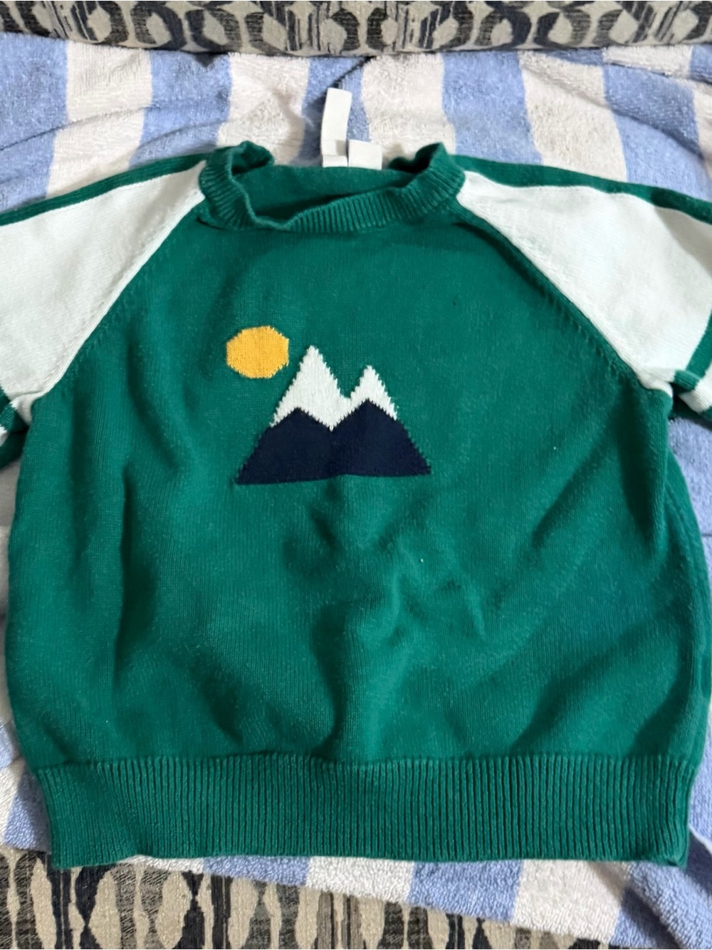 Janie and Jack Size 3t Emerald Green Knit Mountains Sweater